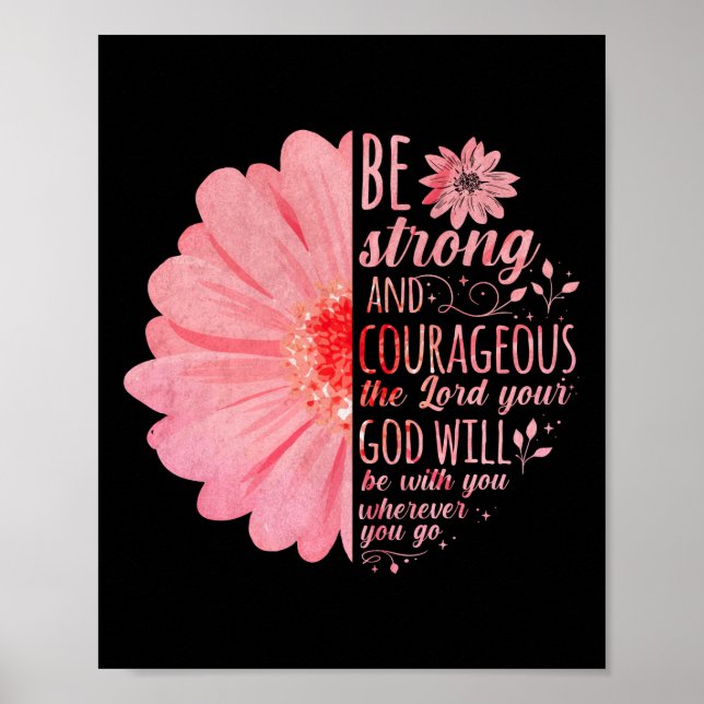 Poster Bible chrétienne Verse Joshua 1:9 Fleur (Devant)