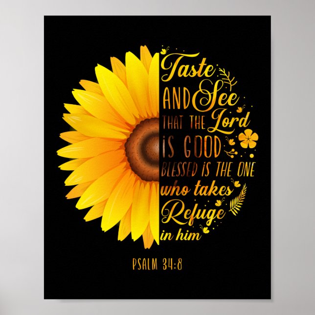 Poster Bible chrétienne Verse Psaume 34:8 Fleur de tourne (Devant)