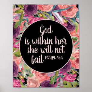 Poster Bible chrétienne Verse rose violet Floral noir