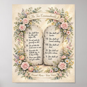 Poster Bible KJV floral des dix commandements