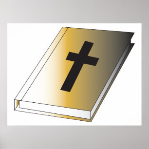 Poster Bible Sainte dorée avec Croix Noire Religieuse