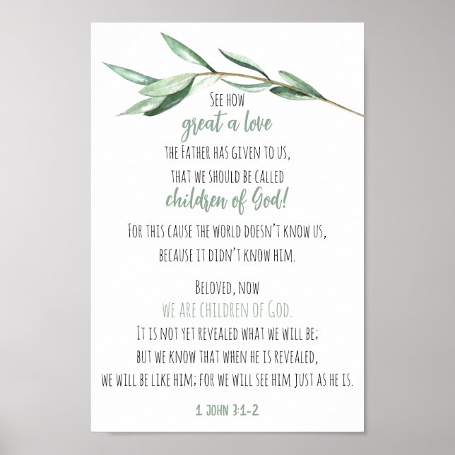 Poster Bible Verse Écriture Mur Art Eucalyptus 1 Jean (Devant)