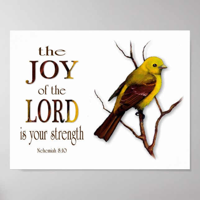 Poster Bible Verse, Joie du Seigneur, Peinture d'oiseaux, (Devant)