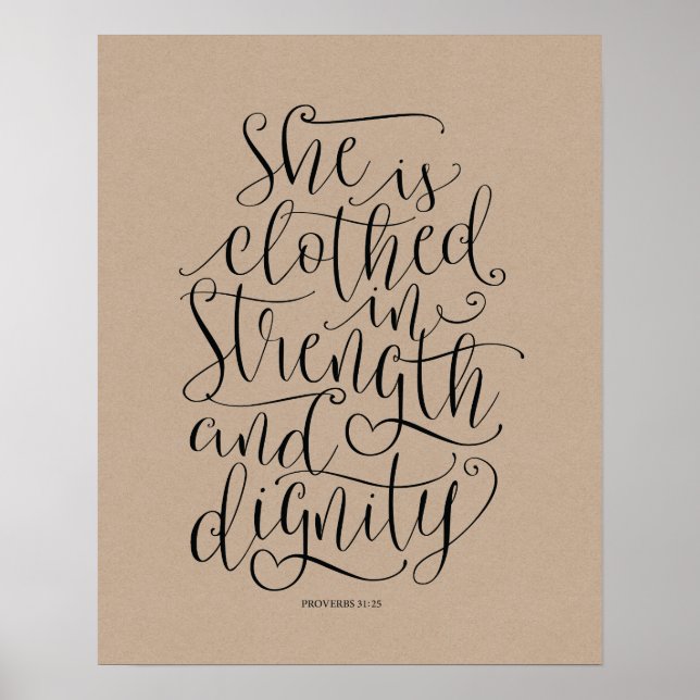 Poster Bible verse mur art proverbes 31:25 calligraphie v (Devant)