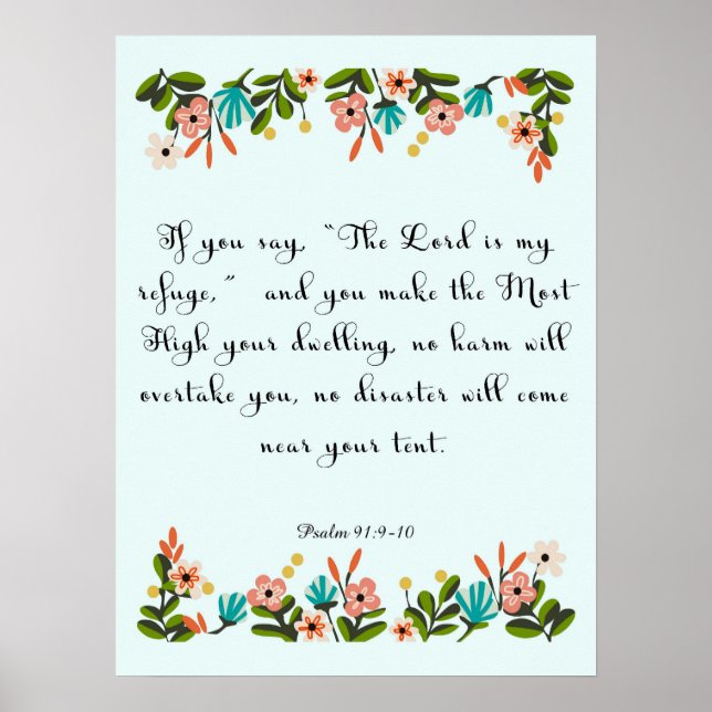 Poster Bible Verses Art - Psaume 91:9-10 (Devant)