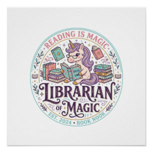 Poster Bibliothécaire Licorne de Magie Produit Original G