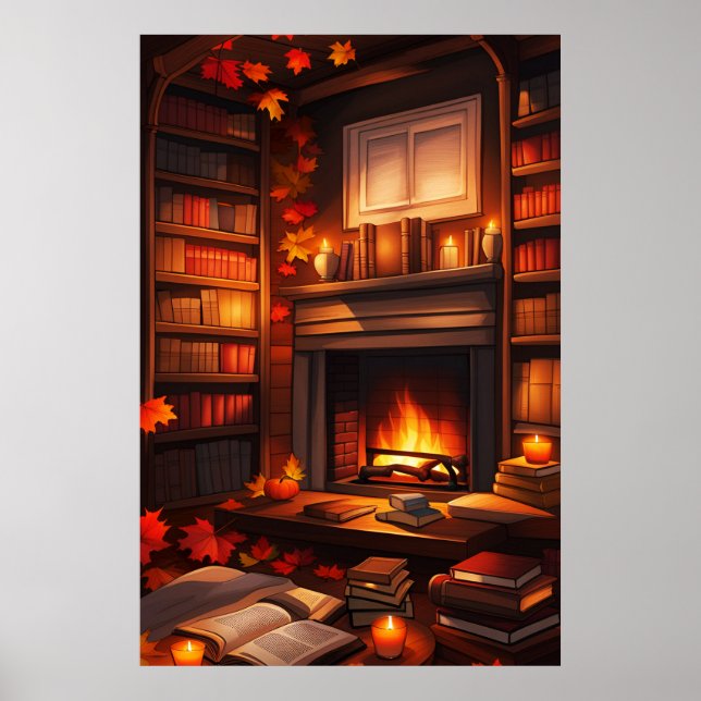 Poster Bibliothèque d'automne cosy (Devant)