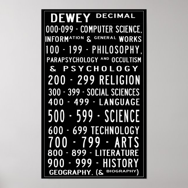 Poster Bibliothèque de petite maison Dewey - nombre décim (Devant)