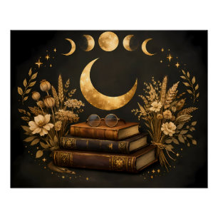 Poster Bibliothèque Mystique Dorée & Art Botanique Boho d