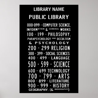 Poster Bibliothèque publique Busroll décimal Dewey