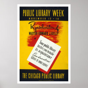 Poster Bibliothèque publique Chicago 1940 WPA