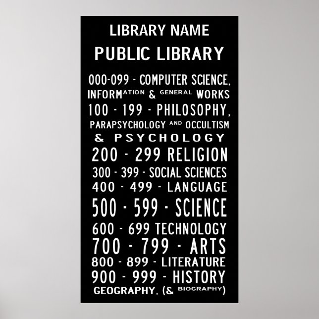 Poster Bibliothèque publique - Nombre décimal dewey Busro (Devant)