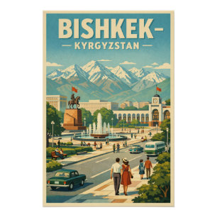 Poster Bichkek ville, Kirghizistan  voyage rétro