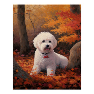 Poster Bichon Frise en automne Feuilles automne Inspire