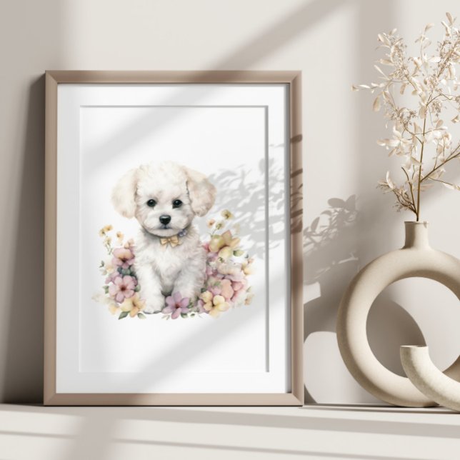 Poster Bichon Frise Pupet Pet Aquarelle Flower (Créateur téléchargé)