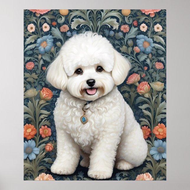 Poster Bichon Frisé William Morris Inspiré Floral (Devant)