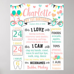 Poster Bicycle Hearts Spring Birthday chalkboard