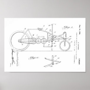 Poster Bicycle Vélocipède Vintage 1926 Art breveté Imprim