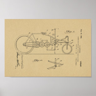 Poster Bicycle Vélocipède Vintage 1926 Art breveté Imprim