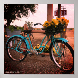 Poster Bicyclette et tournesols au café de point médian,