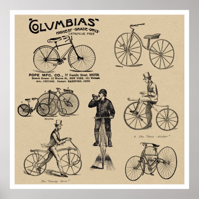 Poster Bicyclettes Vintages Columbias (Devant)