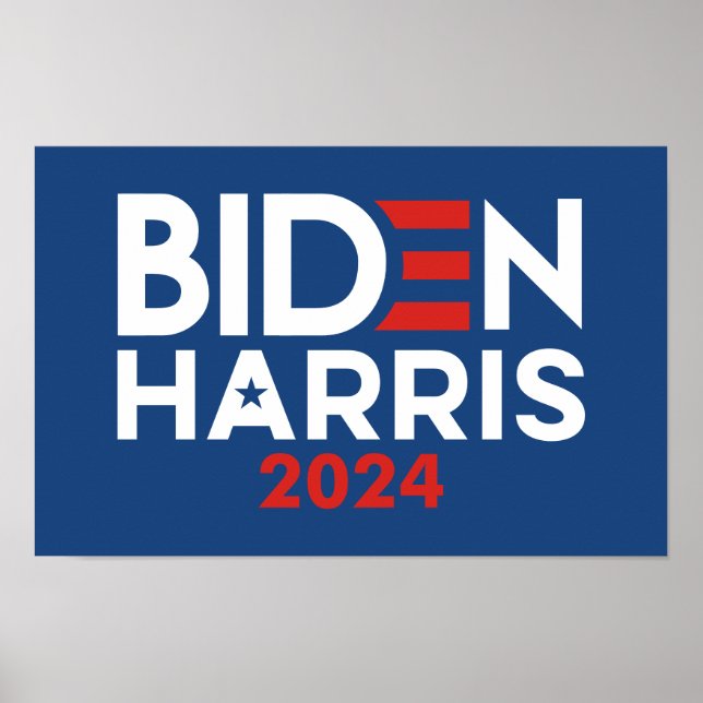 Poster Biden Harris 2024 étoile - Rouge Blanc Bleu (Devant)