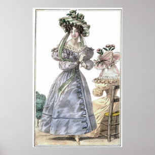 Poster Biedermeier Mode Imprimer 1835 Dames en Casquette