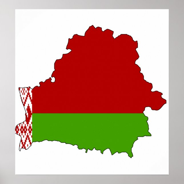 Poster Biélorussie - Carte du drapeau taille réelle (Devant)