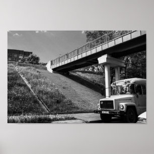 Poster Biélorussie Grodno vieux bus rétro soviétique