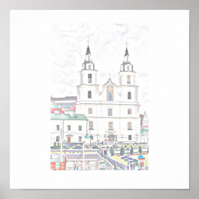 Poster Biélorussie Minsk Stylisé Architecture Sketch Post (Devant)