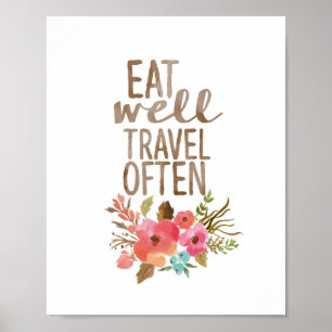 Poster Bien Manger Voyage Souvent  Flore aquarelle