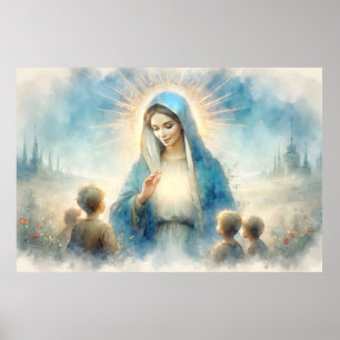 Poster Bienheureuse Vierge Marie avec enfants