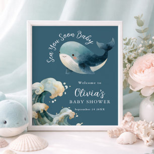 Poster Bientôt baleine turquoise imprimable pour une baby