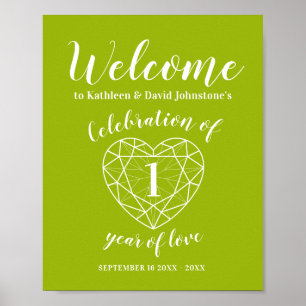 Poster Bienvenue 1 an coeur anniversaire personnalisé
