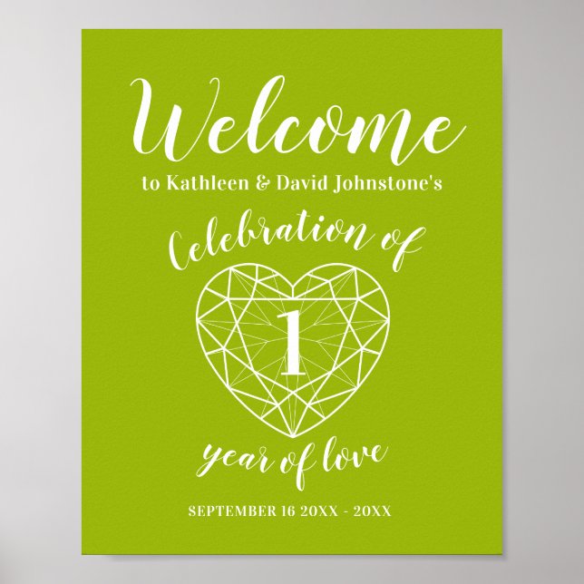 Poster Bienvenue 1 an coeur anniversaire personnalisé (Devant)