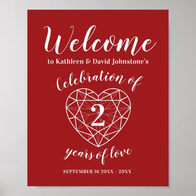 Poster Bienvenue 2e anniversaire de grenat coeur personna (Devant)