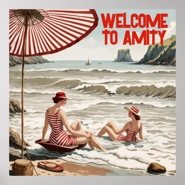 Poster Bienvenue à Amity (Editable) Seaside (Devant)