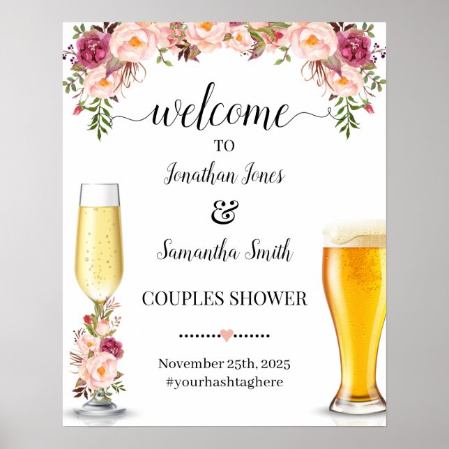 Poster Bienvenue à bulles et brasseries couples panneau d (Devant)