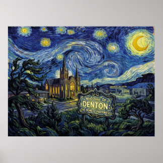 Poster Bienvenue à Denton Starry Night Paysage Cinématiqu