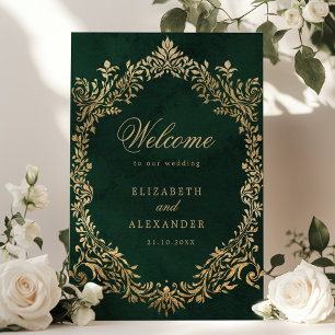 Poster Bienvenue à Emerald Gold Victorian Ornate Mariage