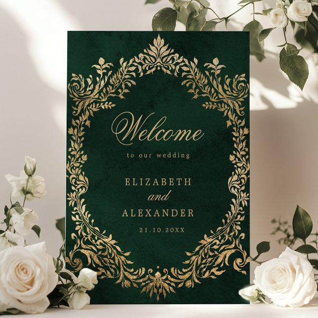 Poster Bienvenue à Emerald Gold Victorian Ornate Mariage (Créateur téléchargé)