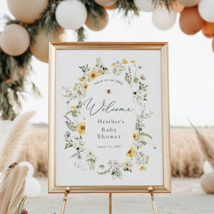 Poster Bienvenue à la Baby Shower Abeille et Fleur Sauvag