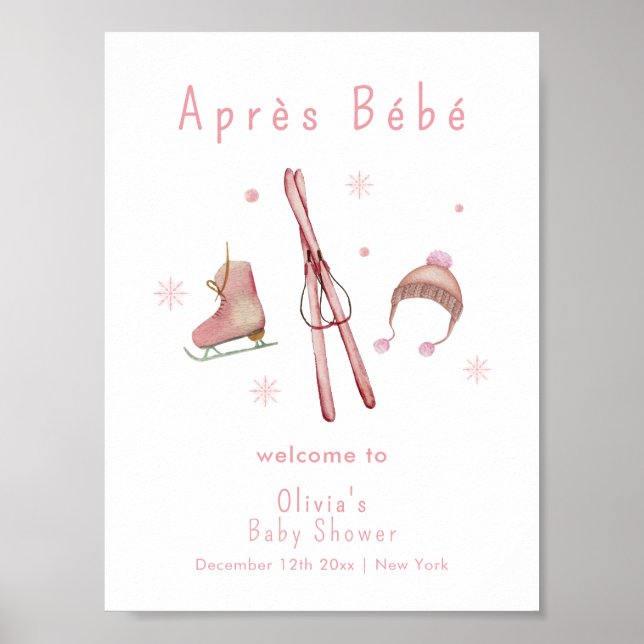 Poster Bienvenue à la Baby Shower Après Bébé Ski Hiver Ro (Devant)