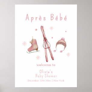 Poster Bienvenue à la Baby Shower Après Bébé Ski Hiver Ro