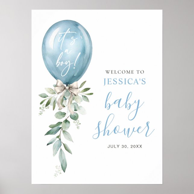 Poster Bienvenue à la Baby Shower avec des ballons bleus  (Devant)