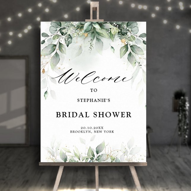 Poster Bienvenue à la Baby Shower avec Eucalyptus et feui (Créateur téléchargé)