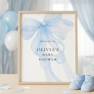 Poster Bienvenue à la Baby Shower avec un Nœud Bleu Impri