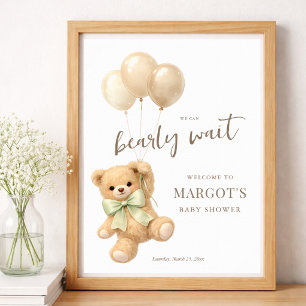 Poster Bienvenue à la Baby Shower "Bearly Wait" pour bébé