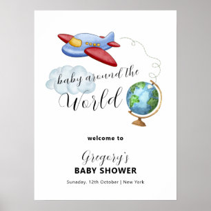 Poster Bienvenue à la Baby Shower «Bébé autour du monde e