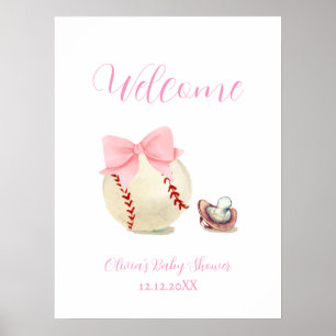 Poster Bienvenue à la Baby Shower Bébé Fille Baseball Suc